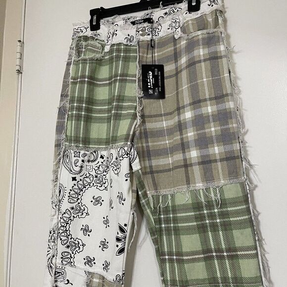 NEW! Jaded London Green multi patchwork bandana boyfriend denim jeans size 30 - Picture 2 of 7